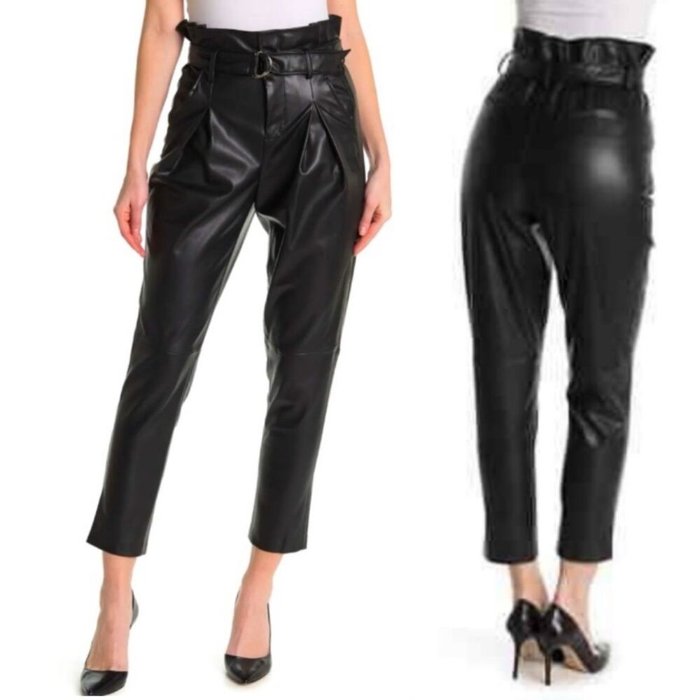 NEW Blank NYC Black Leather Pants Paperbag High Waist Belted Vegan Size 25